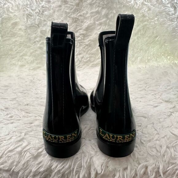 Lauren Ralph Lauren Black Shiny Waterproof Rubber‎ Ankle Rain Boots size 7B - Picture 4 of 8